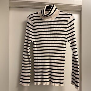 NWT LOFT Black and Cream Striped Turtleneck